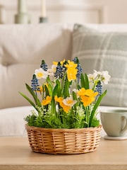 Yellow Artificial Spring Florals In a Woven Wicker Basket - Image 1 of 3