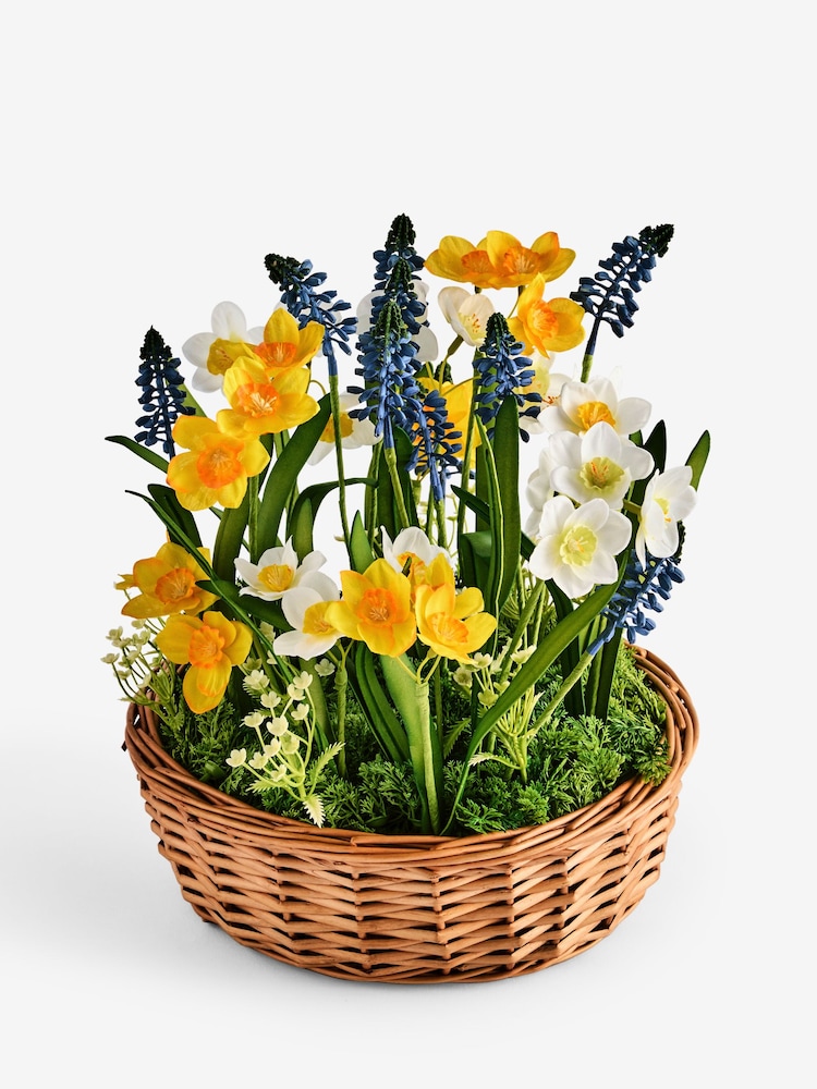 Yellow Artificial Spring Florals In a Woven Wicker Basket - Image 3 of 3