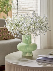 White Artificial Gypsophilia In Green Glass Vase - Image 1 of 4