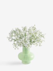 White Artificial Gypsophilia In Green Glass Vase - Image 3 of 4