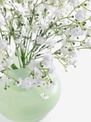 White Artificial Gypsophilia In Green Glass Vase - Image 4 of 4