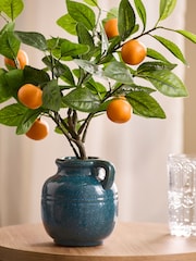 Orange Artificial Mini Tree in Ceramic Blue Pot - Image 2 of 3