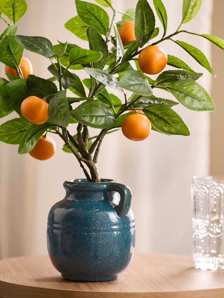 Orange Artificial Mini Tree in Ceramic Blue Pot - Image 2 of 3