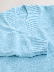 Blue Fluffy Teddy Cosy V-Neck Long Sleeve Jumper - Image 8 of 8
