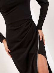 Lipsy Black Embellished Crystal Splice Trim Bodycon Midi Dress - Image 2 of 4
