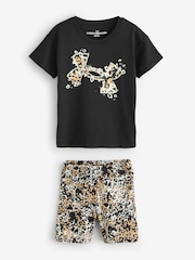 Under Armour Black/Animal Animal Print T-Shirt and Bike Shorts Set - Image 1 of 1