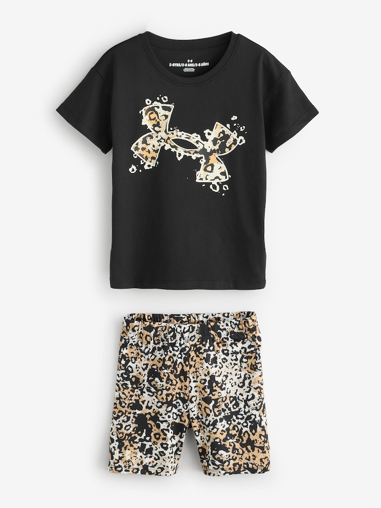 Under Armour Black/Animal Animal Print T-Shirt and Bike Shorts Set - Image 1 of 1