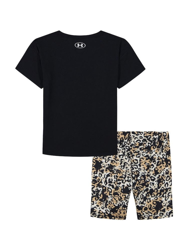 Under Armour Black/Animal Animal Print T-Shirt and Bike Shorts Set - Image 2 of 2