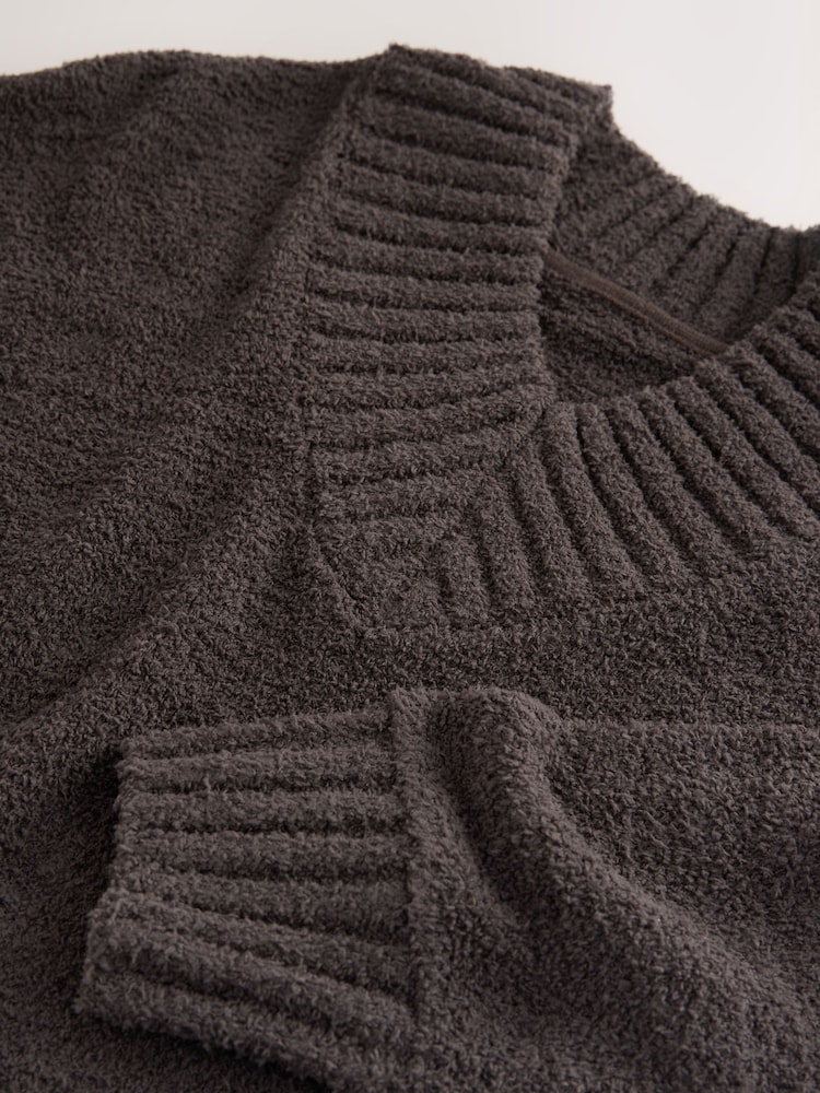 Marrón chocolate - Fluffy Teddy Cosy V-Neck Long Sleeve Jumper - Imagen 7 de 7