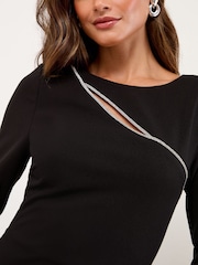 Lipsy Black Petite Embellished Crystal Splice Trim Bodycon Midi Dress - Image 3 of 4