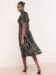 Lipsy Black Animal Print Metallic Underbust Fit And Flare Midi Dress - Image 2 of 4