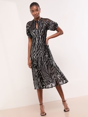 Lipsy Black Animal Print Metallic Underbust Fit And Flare Midi Dress - Image 3 of 4