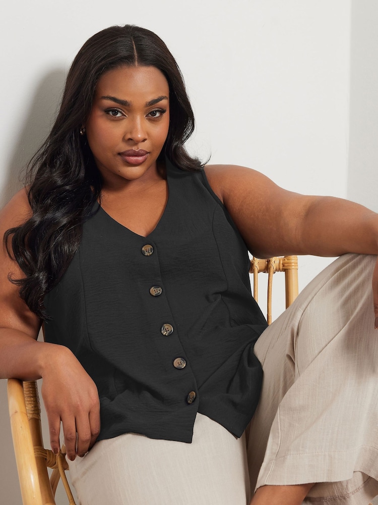 Yours Curve Black Airflow Waistcoat Vest - Image 1 of 5
