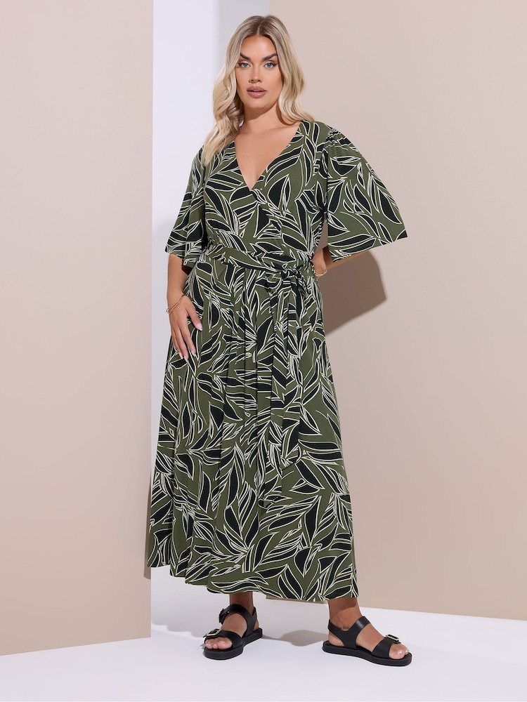 Yours Curve Green Wrap Dress - Image 2 of 5