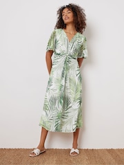 M&Co Green Mesh Short Sleeve Twist Front Dress - Image 1 of 5