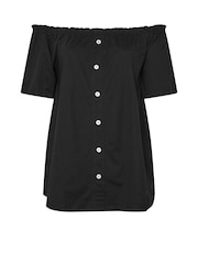Yours Curve Black Frill Bardot Button Front Top - Image 5 of 5