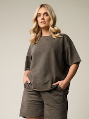 Yours Curve Brown Acid Wash Jogger Shorts - Image 1 of 6