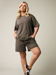 Yours Curve Brown Acid Wash Jogger Shorts - Image 3 of 6