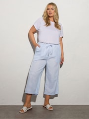 Yours Curve Blue Stripe Linen Skinny Waist Culottes - Image 2 of 5