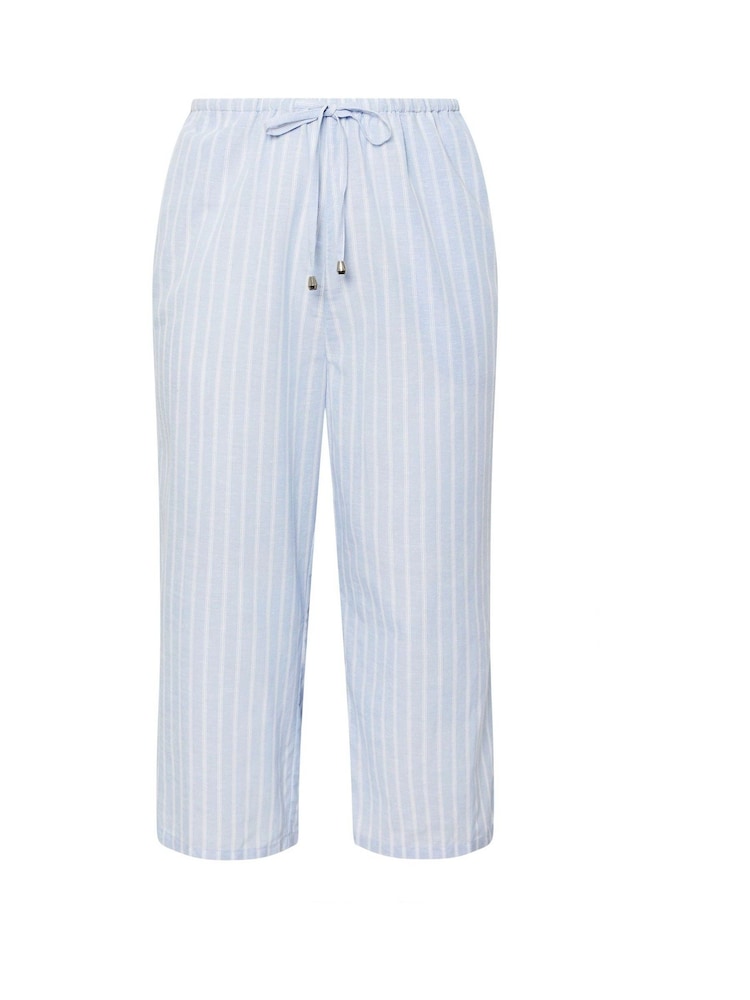 Yours Curve Blue Stripe Linen Skinny Waist Culottes - Image 5 of 5