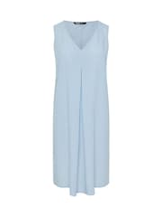 Yours Curve Blue Pleated Front Dress Containing Linen - Image 4 of 5