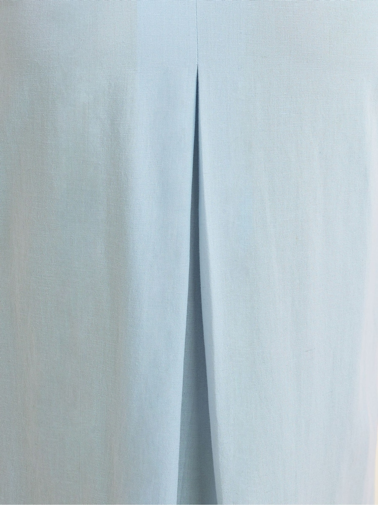 Yours Curve Blue Pleated Front Dress Containing Linen - Image 5 of 5