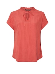 Yours Curve Orange Texture Frill Neck Blouse - Image 1 of 6