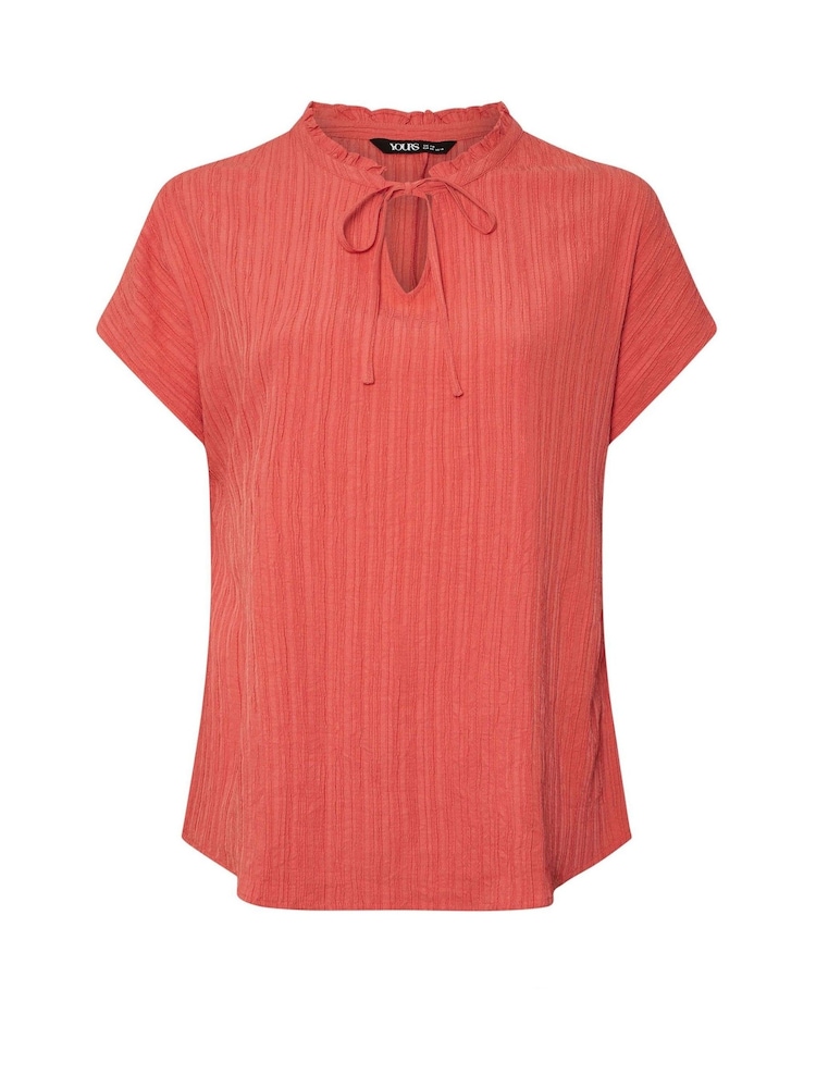 Yours Curve Orange Texture Frill Neck Blouse - Image 1 of 6