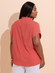 Yours Curve Orange Texture Frill Neck Blouse - Image 3 of 6