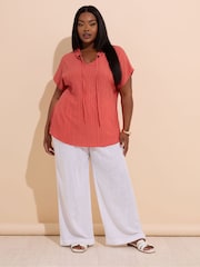 Yours Curve Orange Texture Frill Neck Blouse - Image 4 of 6