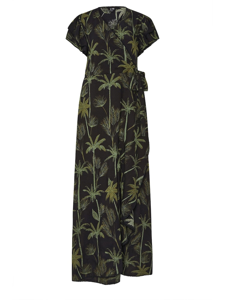 Long Tall Sally Black Tropical Frilled Sleeve Maxi Dress - Image 1 of 1