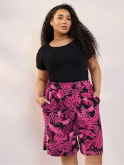 Yours Curve Pink Jersey Shorts - Image 1 of 5