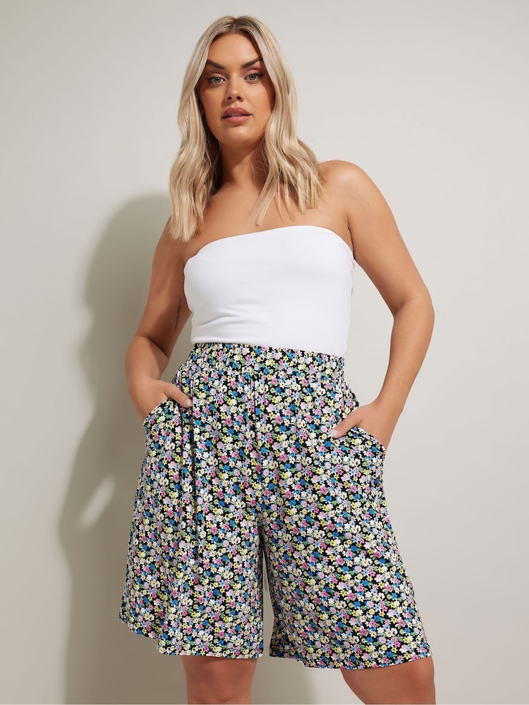 Yours Curve Blue Jersey Shorts - Image 2 of 5