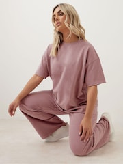Yours Curve Pink Acid Wash Sweat 100% Cotton Top & Joggers Set - Image 1 of 3
