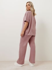 Yours Curve Pink Acid Wash Sweat 100% Cotton Top & Joggers Set - Image 3 of 3