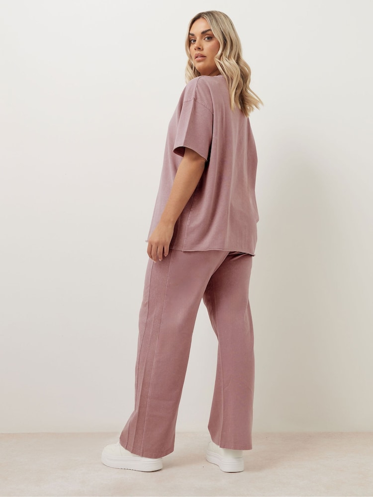 Yours Curve Pink Acid Wash Sweat 100% Cotton Top & Joggers Set - Image 3 of 3
