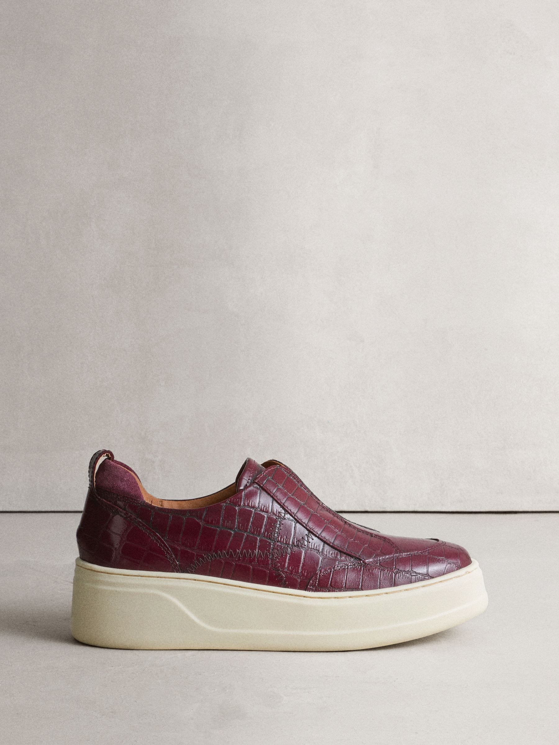 Buy Burgundy Croc Effect Signature Leather Chunky Wedge Platform