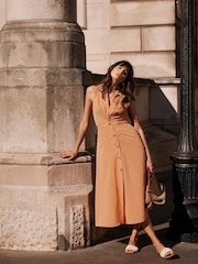 Mint Velvet Orange Striped Midi Dress - Image 1 of 8