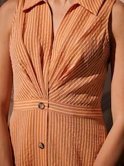 Mint Velvet Orange Striped Midi Dress - Image 6 of 8