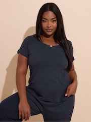 Yours Curve Blue Pointelle Cami Wide Leg Pant 100% Cotton Pyjamas Set - Image 2 of 6
