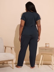 Yours Curve Blue Pointelle Cami Wide Leg Pant 100% Cotton Pyjamas Set - Image 3 of 6