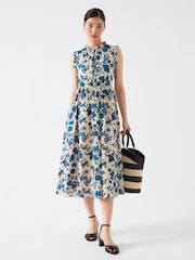 LK Bennett Cream Isolde 100% Cotton Voile Dress With Frill Detailing - Image 1 of 4