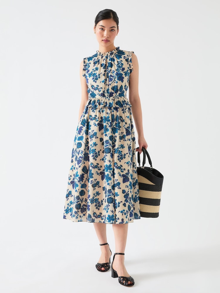 LK Bennett Cream Isolde 100% Cotton Voile Dress With Frill Detailing - Image 1 of 4