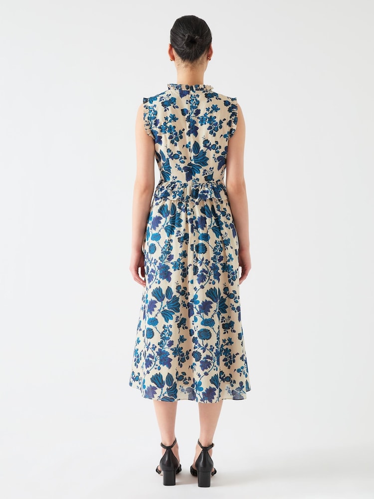 LK Bennett Cream Isolde 100% Cotton Voile Dress With Frill Detailing - Image 2 of 4