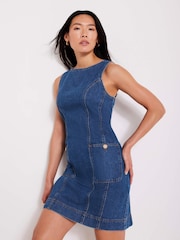 Mint Velvet Blue Dark Indigo Denim Shift Mini 100% Cotton Dress - Image 3 of 8