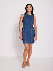 Mint Velvet Blue Dark Indigo Denim Shift Mini 100% Cotton Dress - Image 4 of 8