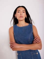 Mint Velvet Blue Dark Indigo Denim Shift Mini 100% Cotton Dress - Image 5 of 8