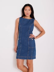 Mint Velvet Blue Dark Indigo Denim Shift Mini 100% Cotton Dress - Image 6 of 8
