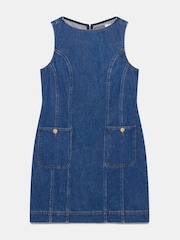 Mint Velvet Blue Dark Indigo Denim Shift Mini 100% Cotton Dress - Image 7 of 8
