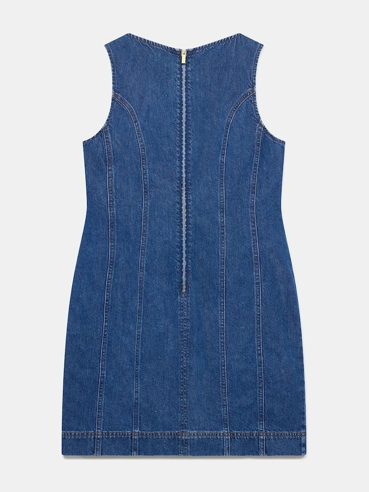 Mint Velvet Blue Dark Indigo Denim Shift Mini 100% Cotton Dress - Image 8 of 8